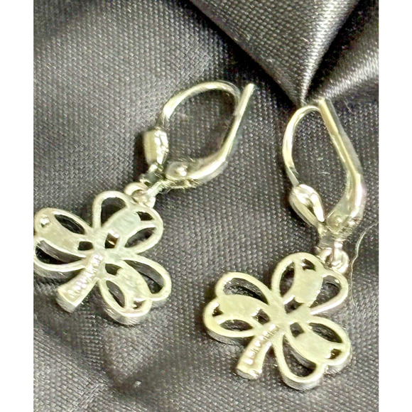 New Tara Solvar Clover Drop Dangle Earrings Silver Tone Openwork Made in Ireland - Picture 6 of 8